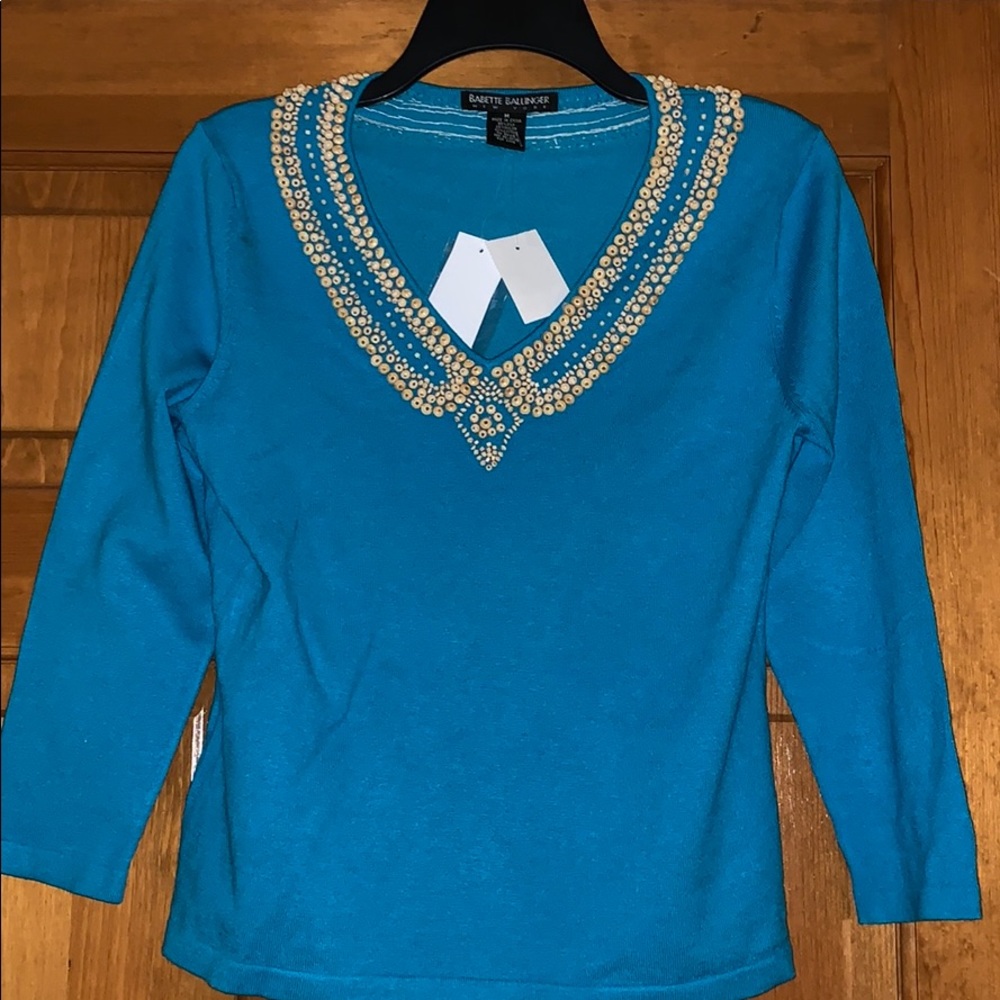 Babette Ballinger Women’s M Turquoise Bead Sweater